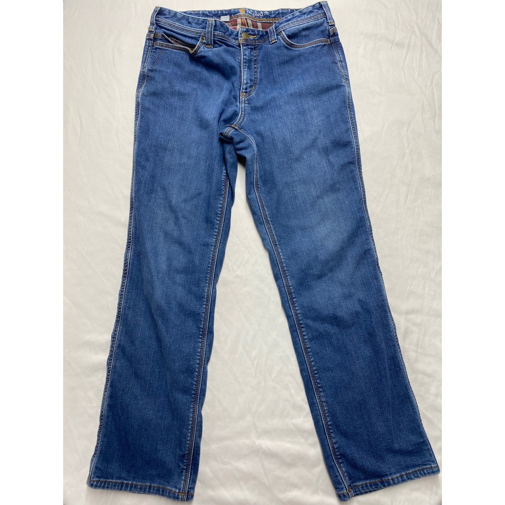 Carhartt Womens Relaxed Fit Flannel Lined Straight Leg Jeans Blue 12 Regular